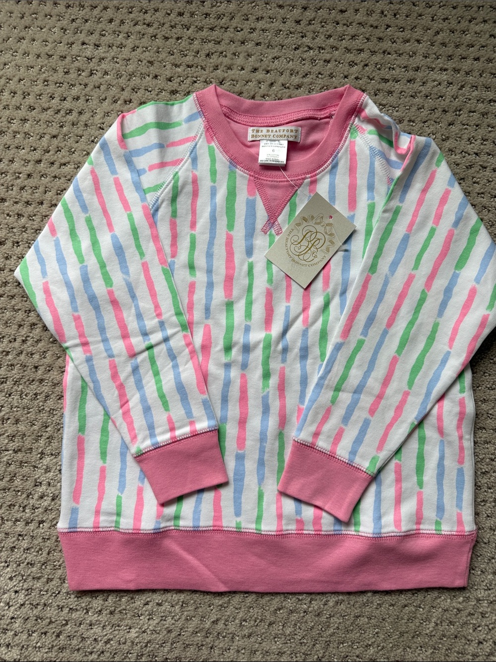 The Beaufort Bonnet Company Pink Multicolor Stripe Kids Sweatshirt